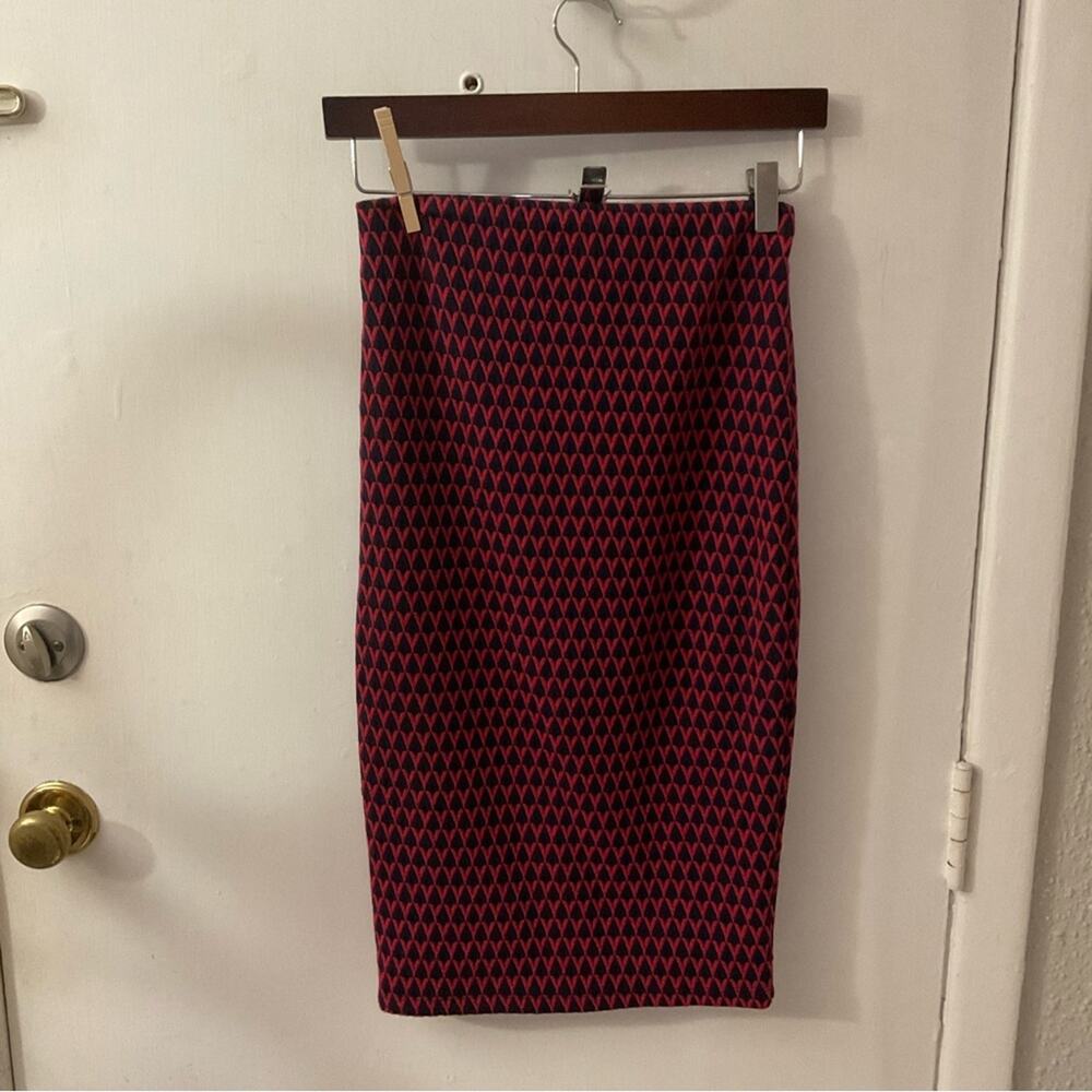 ZARA Trafaluc High Waist Maroon Tribal Geometric Midi Pencil Skirt S Rockabiily